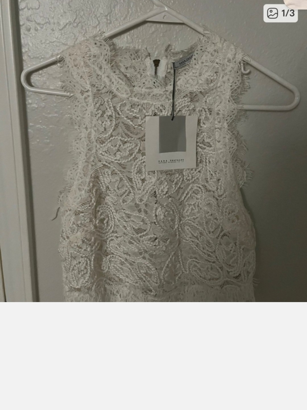 Zara Women's Trafuluc White Lace Sleeveless Blouse Back Zipper NWT